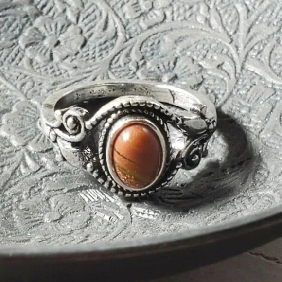 Artisan India Mahogany Obsidian 925 Sterling Silver Plated Gemstone Ring Sz 6.75 - Picture 1 of 9